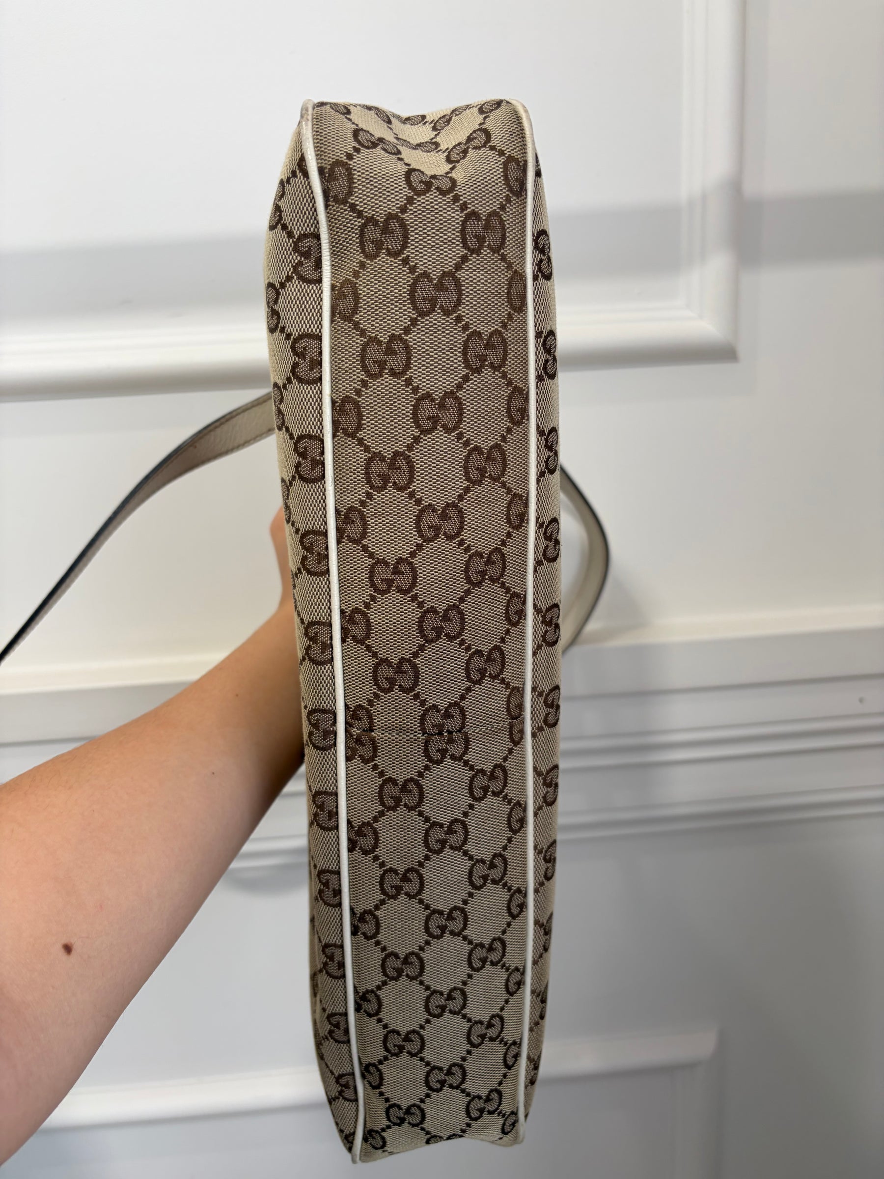Gucci Charmy Canvas Monogram And White Leather Shoulder Bag
