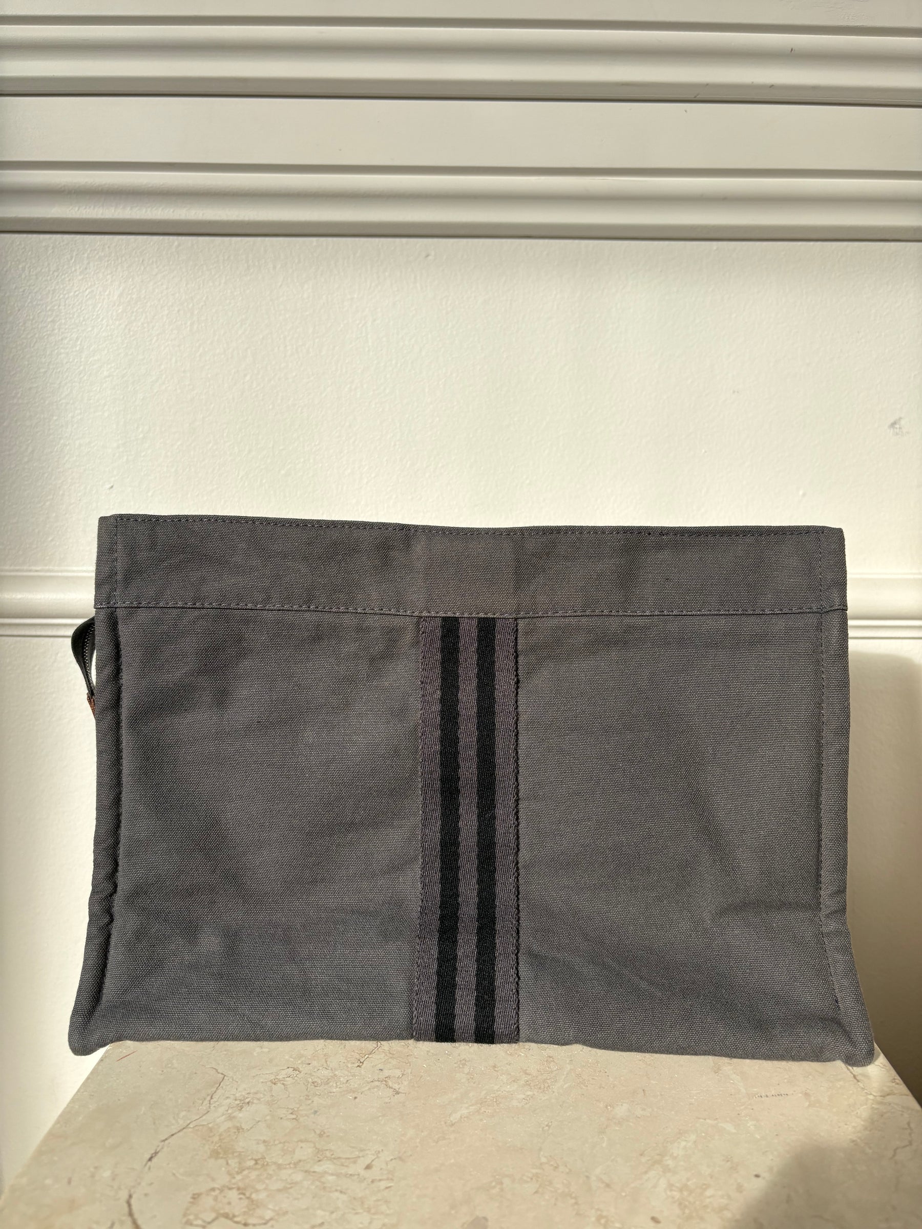 Hermes Grey  Toiletry  Cotton Zip Pouch Stripe Detail