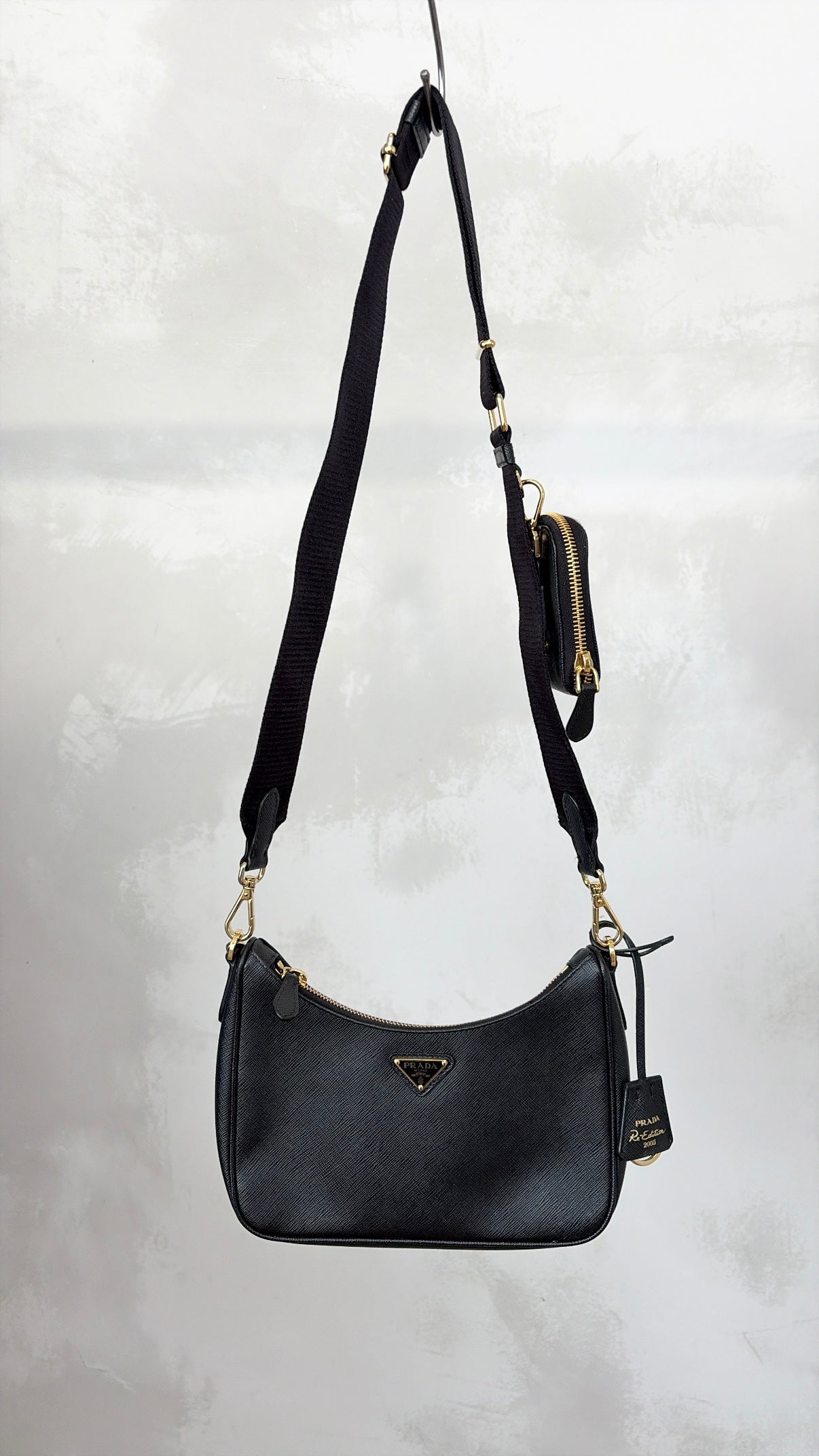Prada Black Saffiano Leather Re-edition Crossbody Bag