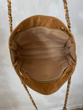 Chanel Beige Leather Quilted Base Tote