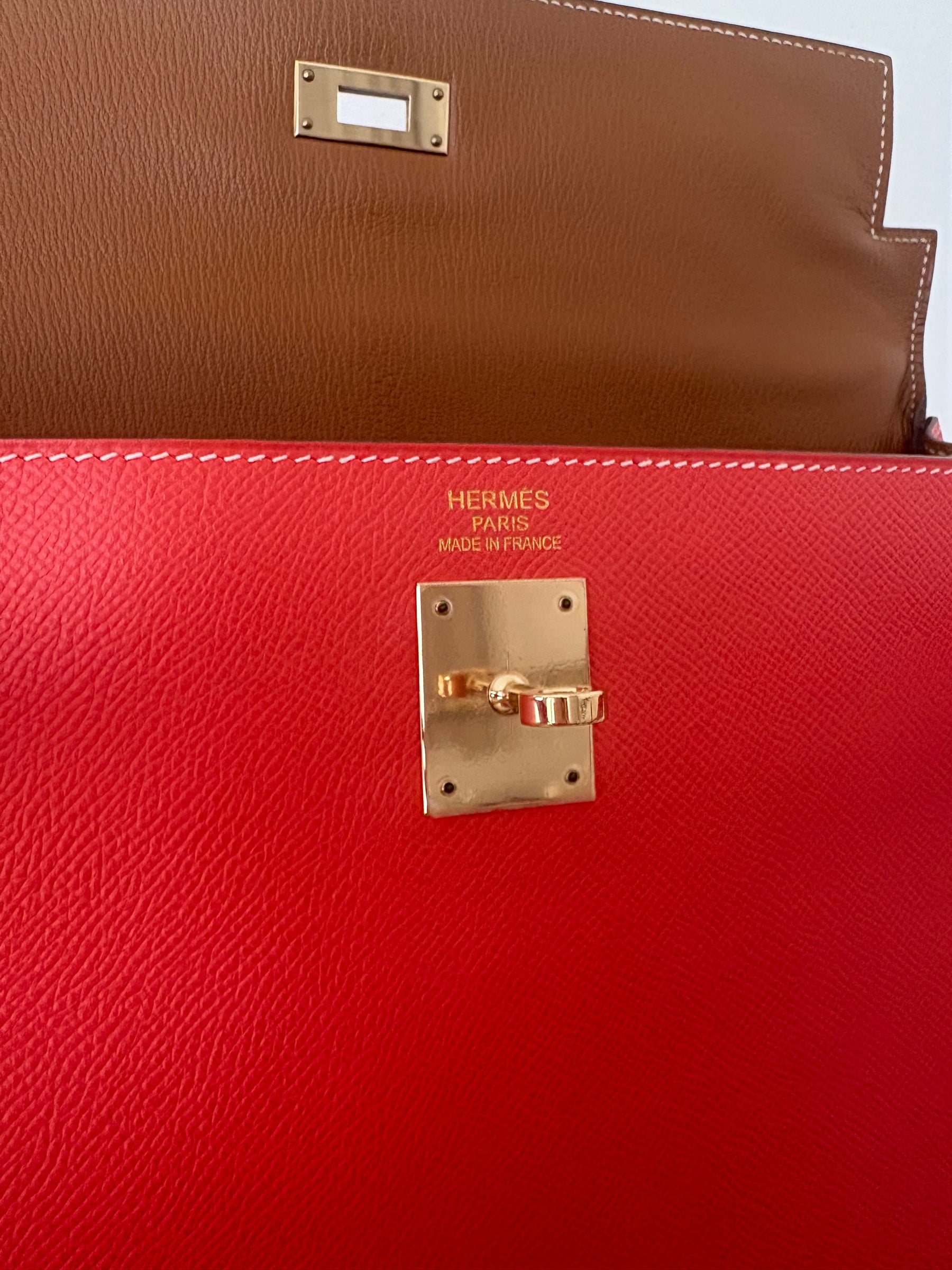 Hermès Candy Kelly Retourne 35 in Rose Jaipur Epsom Leather with Gold Leather Interior and Permabrass Hardware