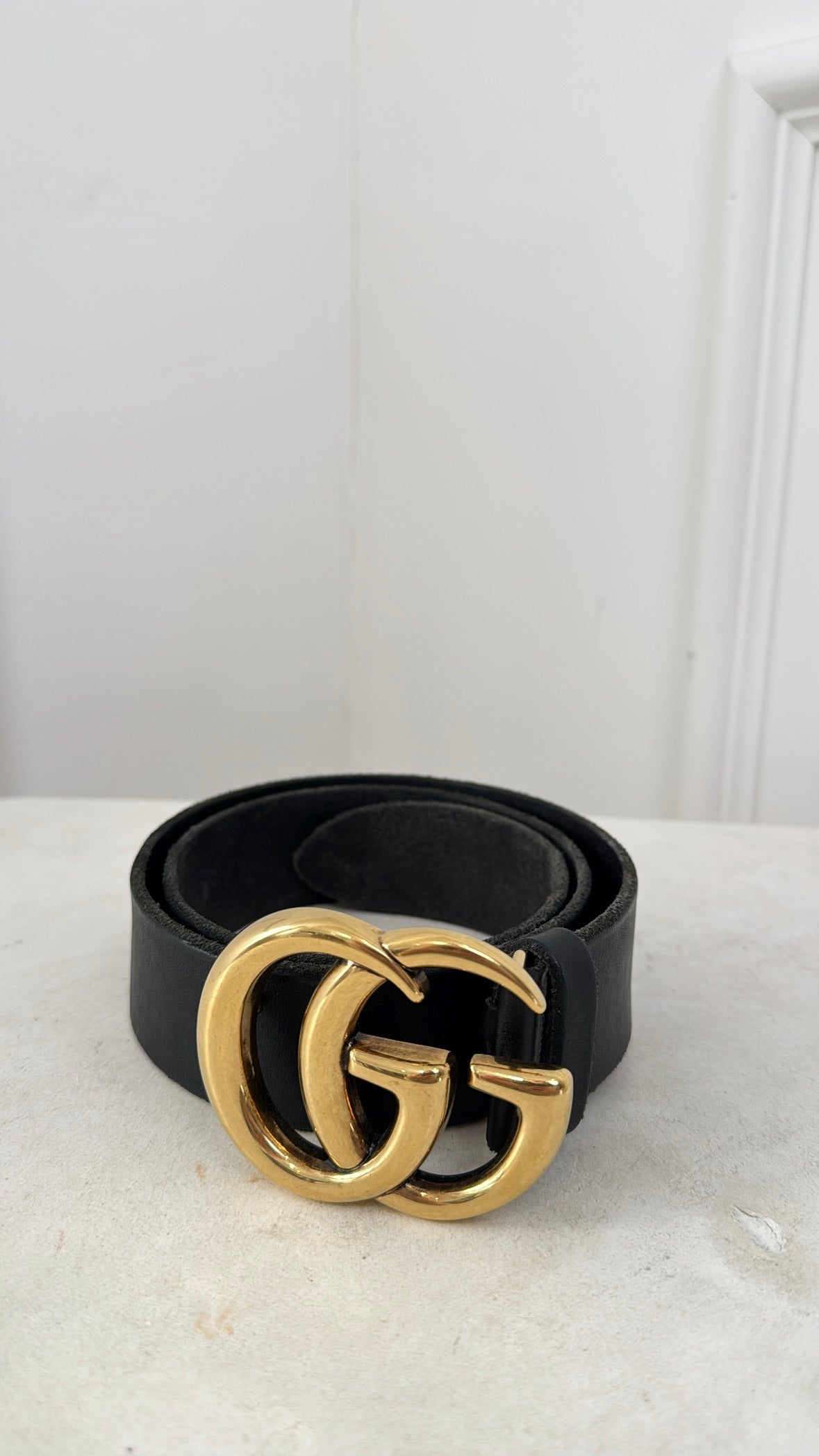 Gucci Black Leather GG Marmont Belt, 80