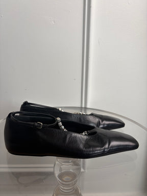 Jill Sandler rystal Embellished Leather Ballet Flats In Black, 36.5