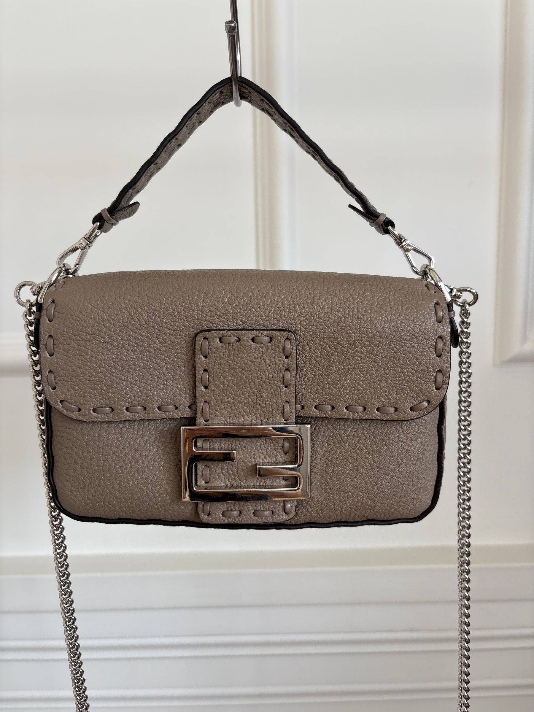 Fendi Dove Grey Calf Leather Baguette Bag