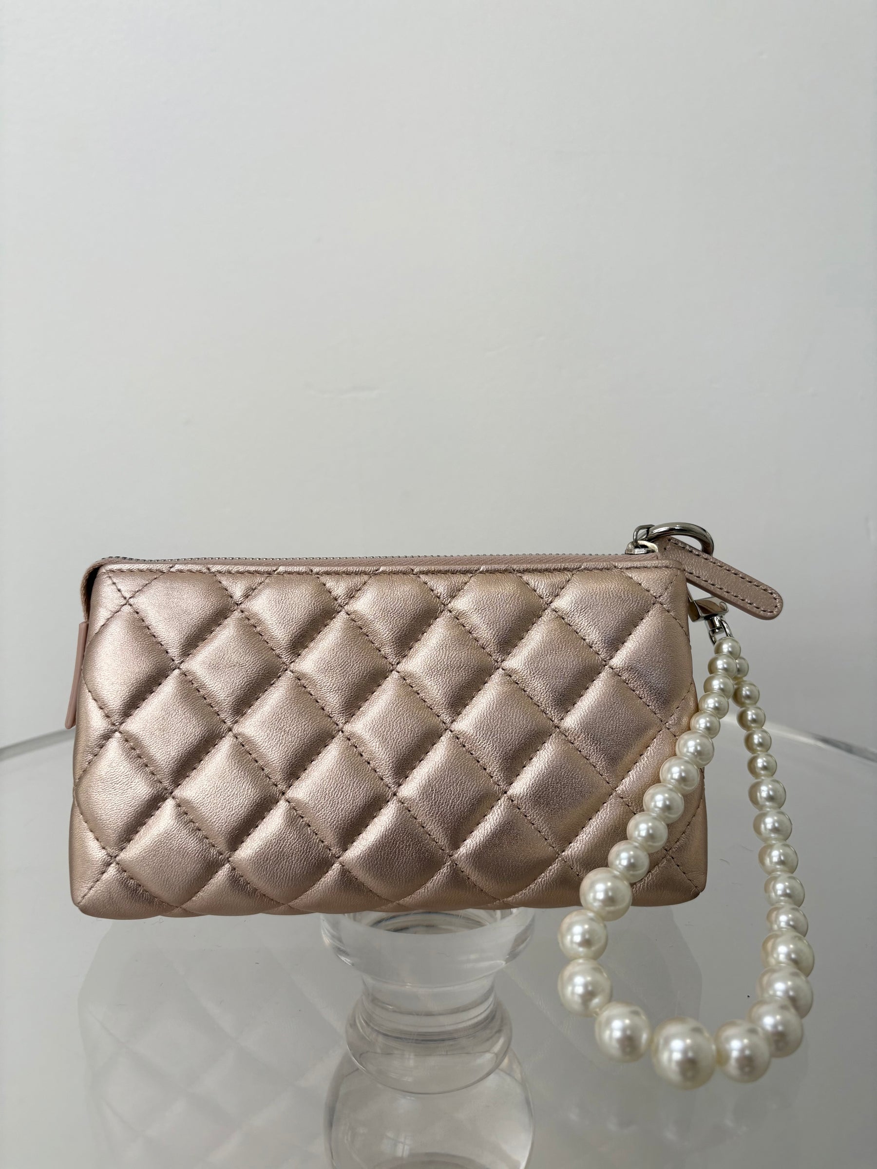 Chanel Rose Gold Leather Cosmetic Pouch