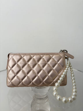 Chanel Rose Gold Leather Cosmetic Pouch