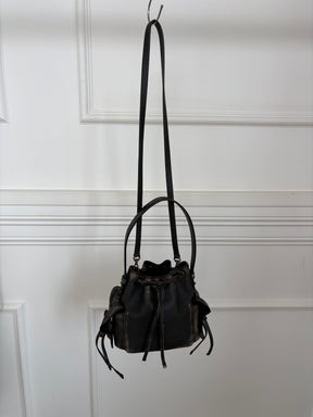 Acne Studios Brown Distressed Leather Multi Pocket Mini Bucket Bag