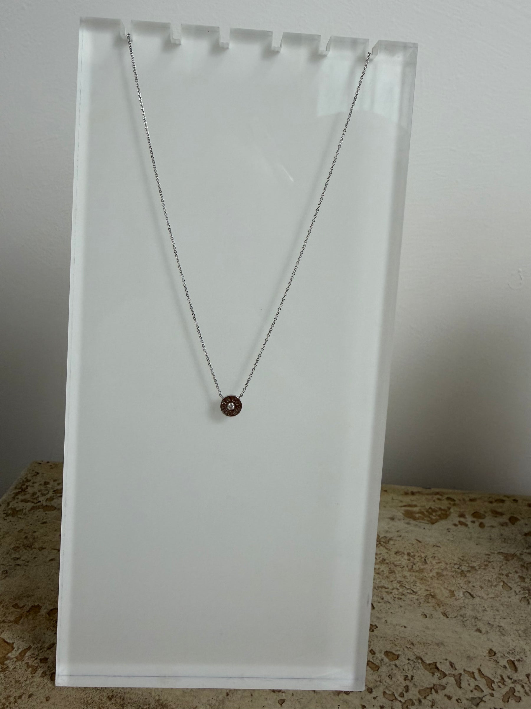 Tiffany & Co. White Gold Diamond Logo Pendant Necklace