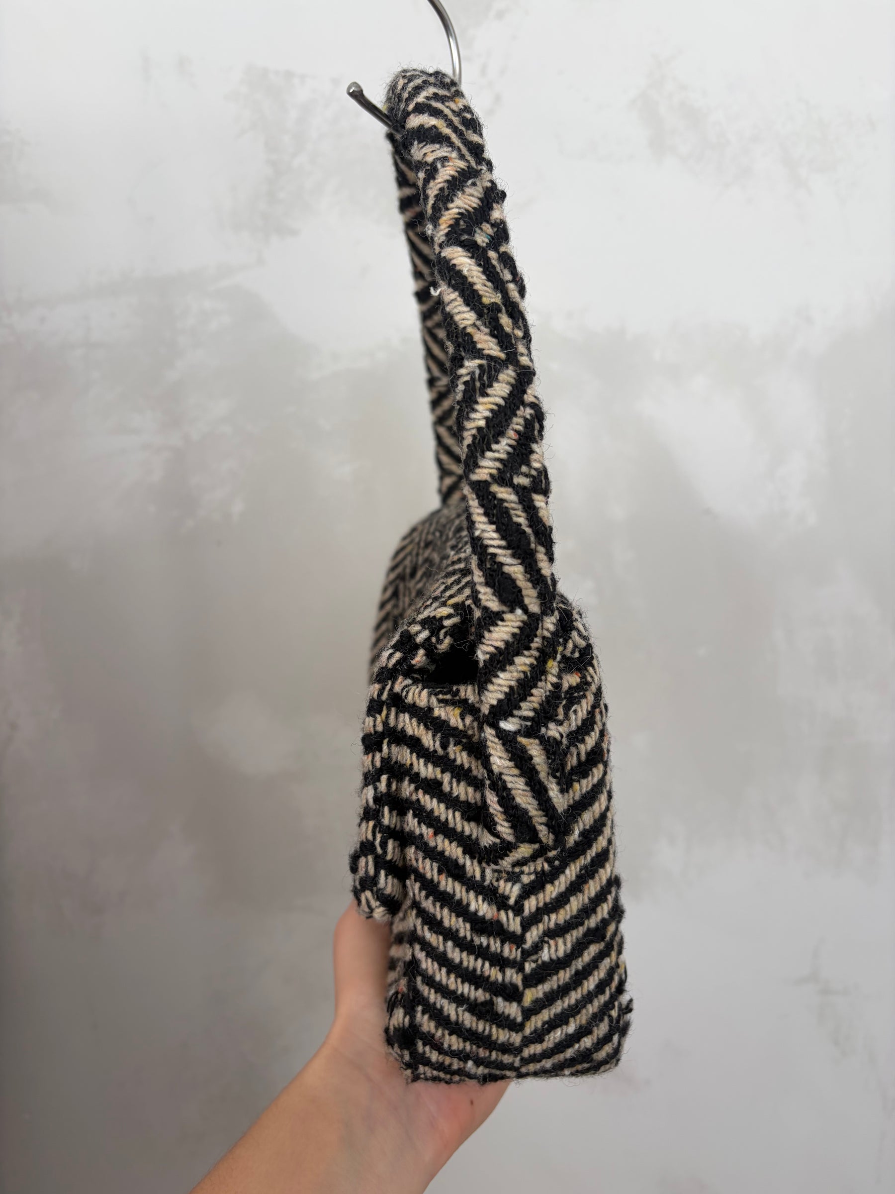 Anine Bing Brown and Beige Herringbone Tweed Shoulder Bag