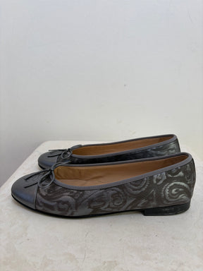 Chanel Pewter Paisley Ballet Flats, 39