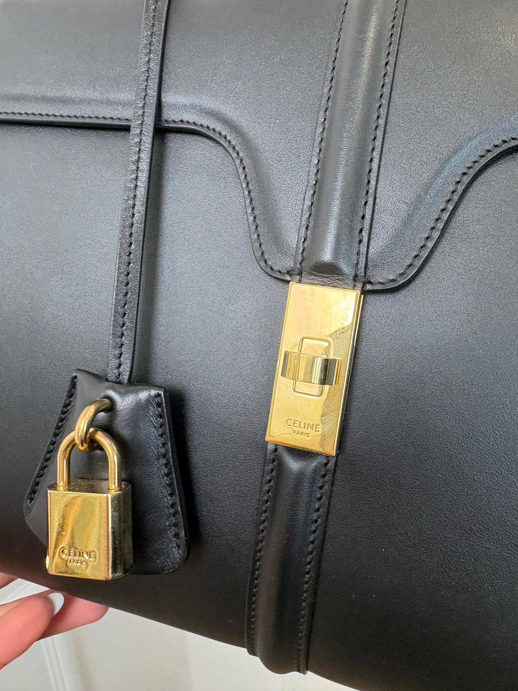 Celine Black Leather Medium Classique 16 Bag