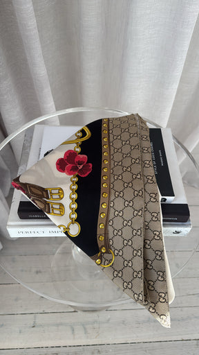 Gucci Cream, Pink Monogoram Floral Silk Scarf