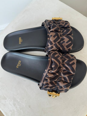 Fendi Feel Brown Satin Slides, 37