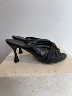 Balenciaga Black Leather Twist Peep Toe Mule, 40