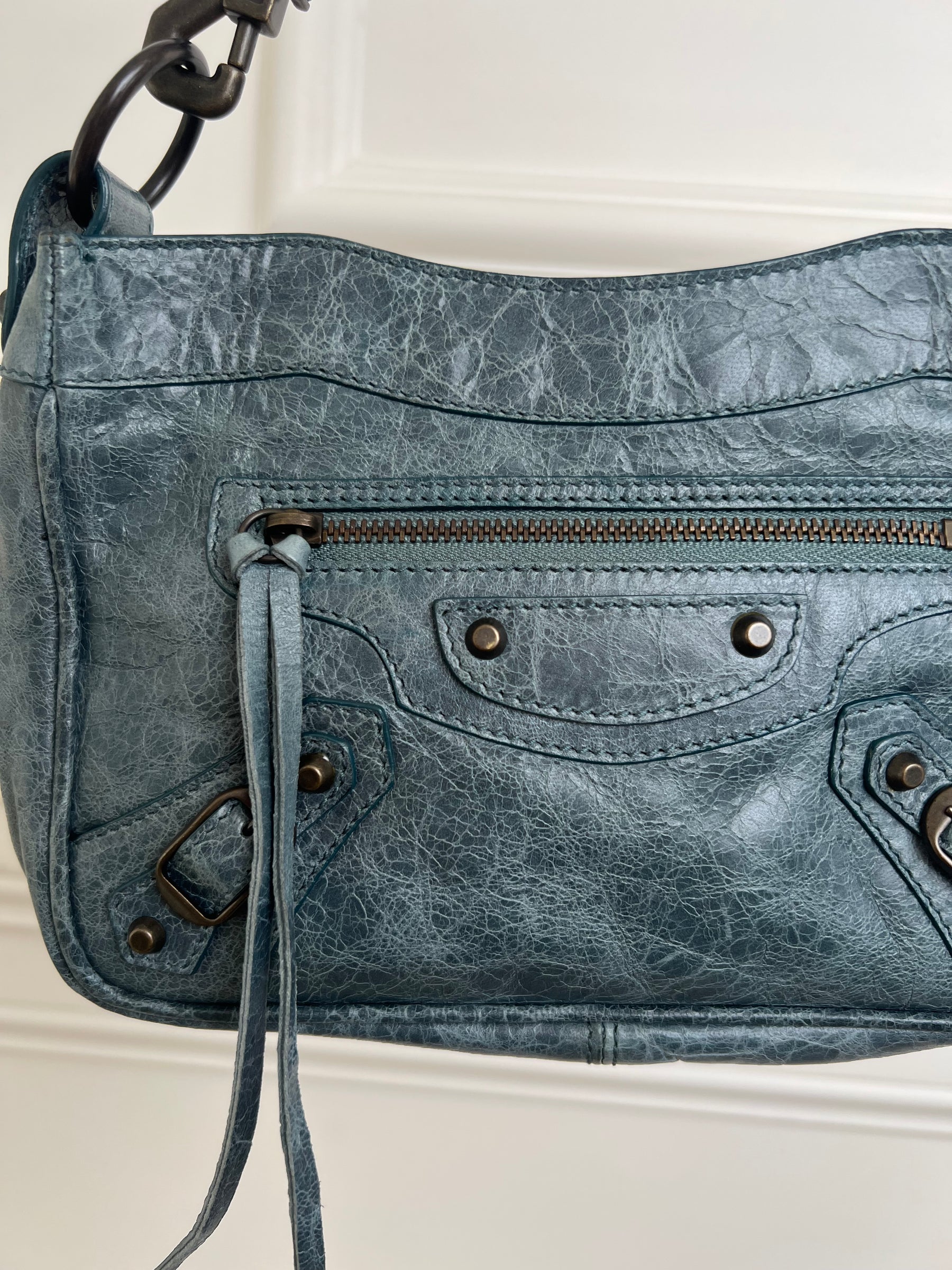 Balenciaga Hip Leather Handbag Dusty Blue