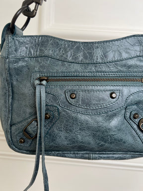 Balenciaga Hip Leather Handbag Dusty Blue