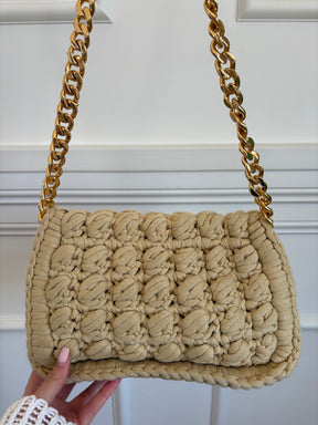 Bottega Veneta Beige Jersey Crochet Chain Bag
