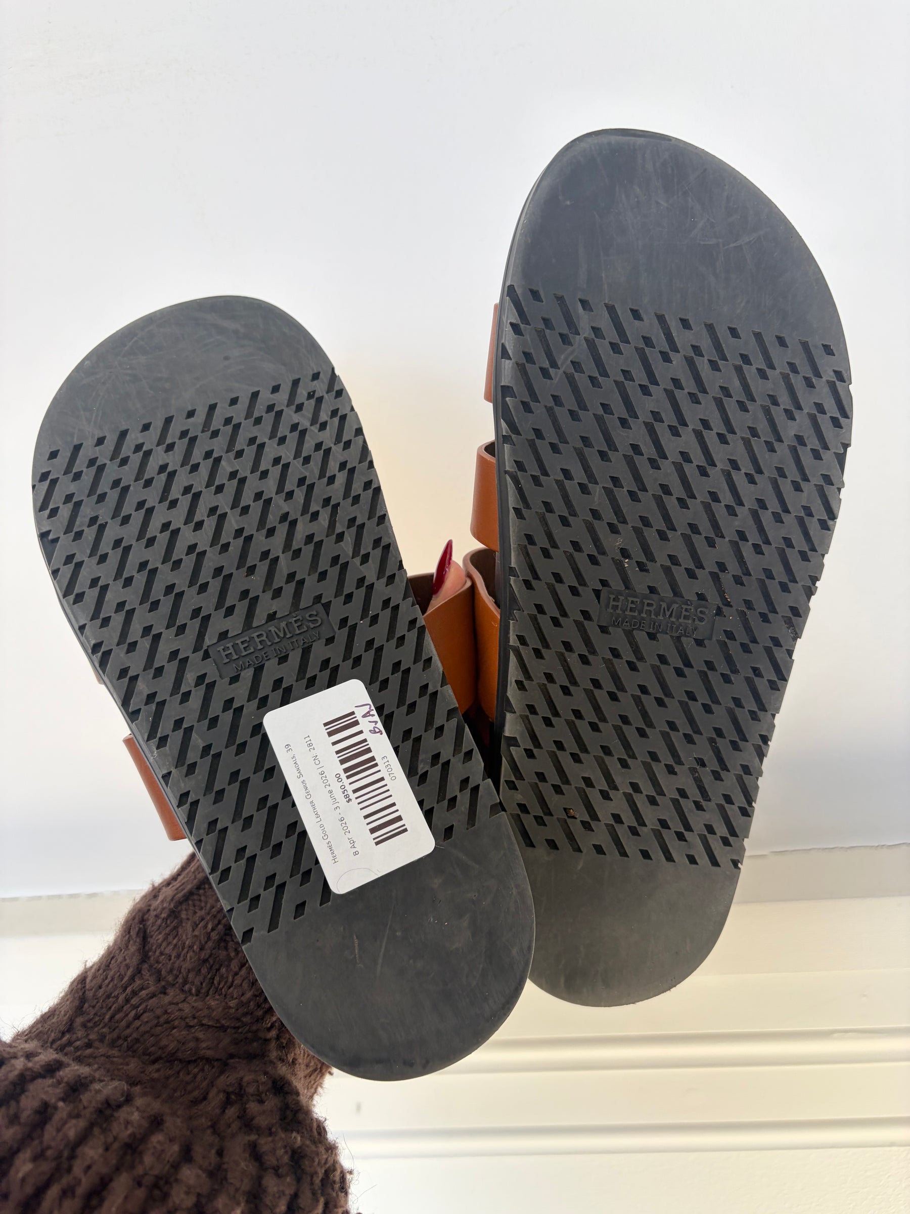 Hermès Gold Leather Genius Sandals, 39