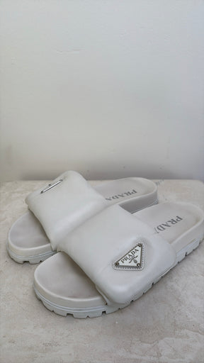 Prada White Padded Slides, 37.5