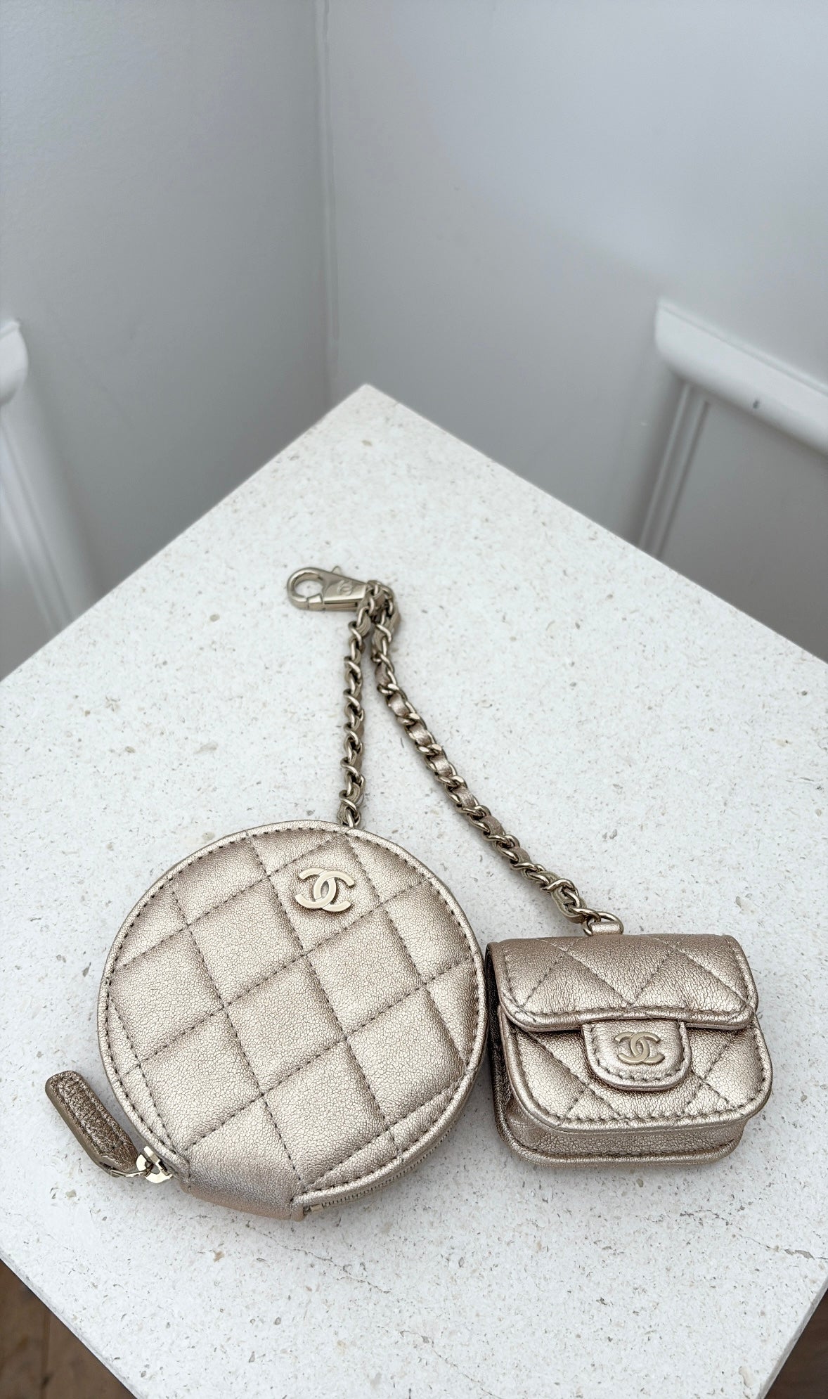 Chanel Gold Leather Airpod and Coin Purse Charm