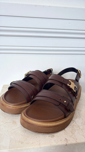 Celine Tippi Triomphe Sandals In Dark Brown, 38