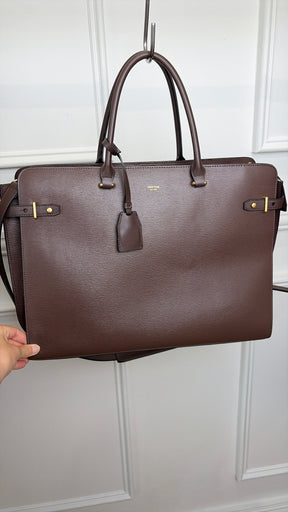 Oroton Brown Leather Top Handle Tote Bag