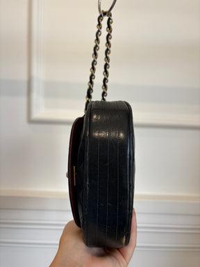 Chanel Black Lambskin Leather Half Moon Bag