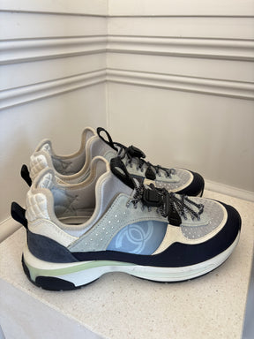 Chanel Navy and Sage Logo Trainers, 38
