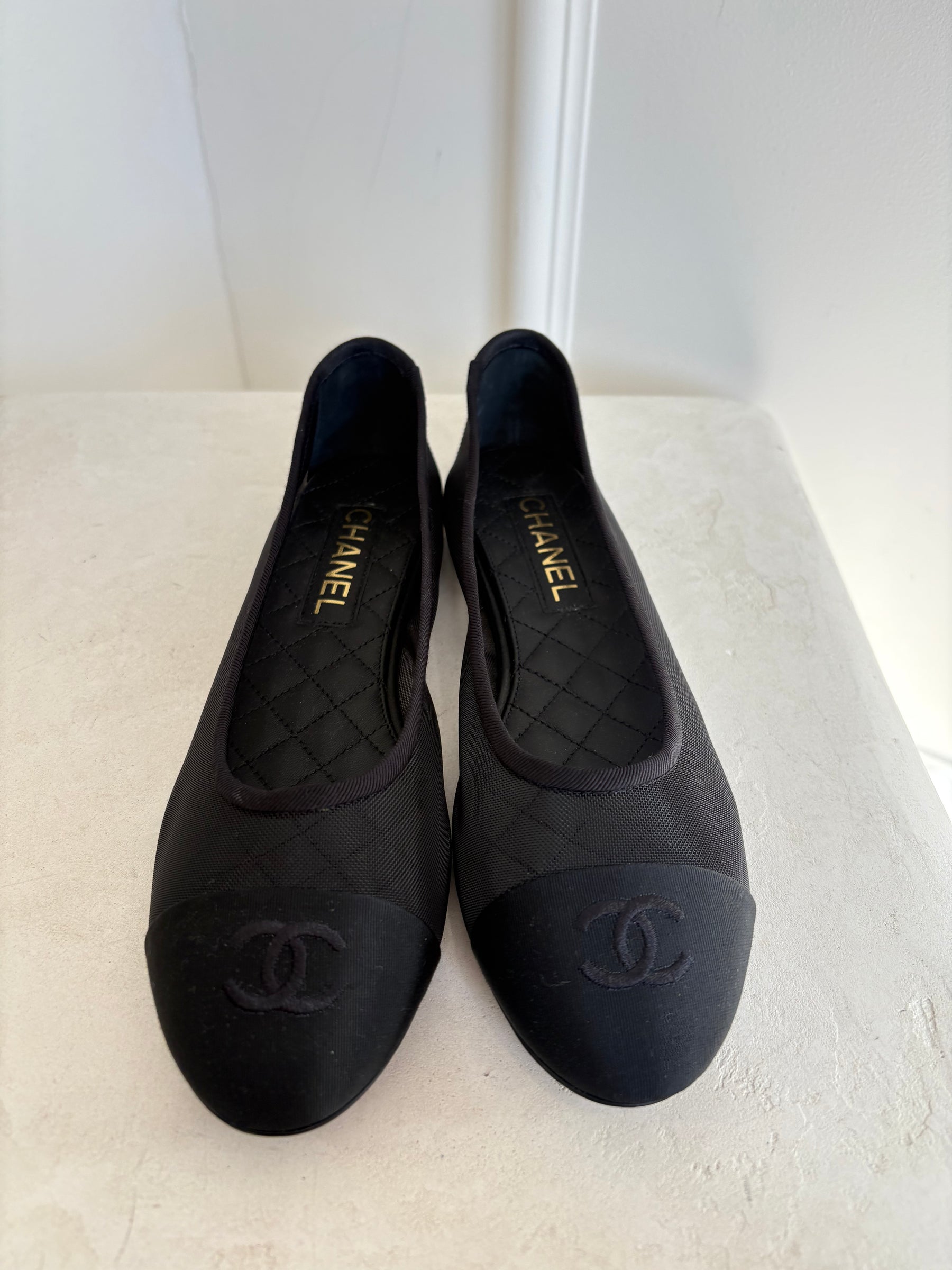 Chanel Black Mesh Ballet Flats, 39.5