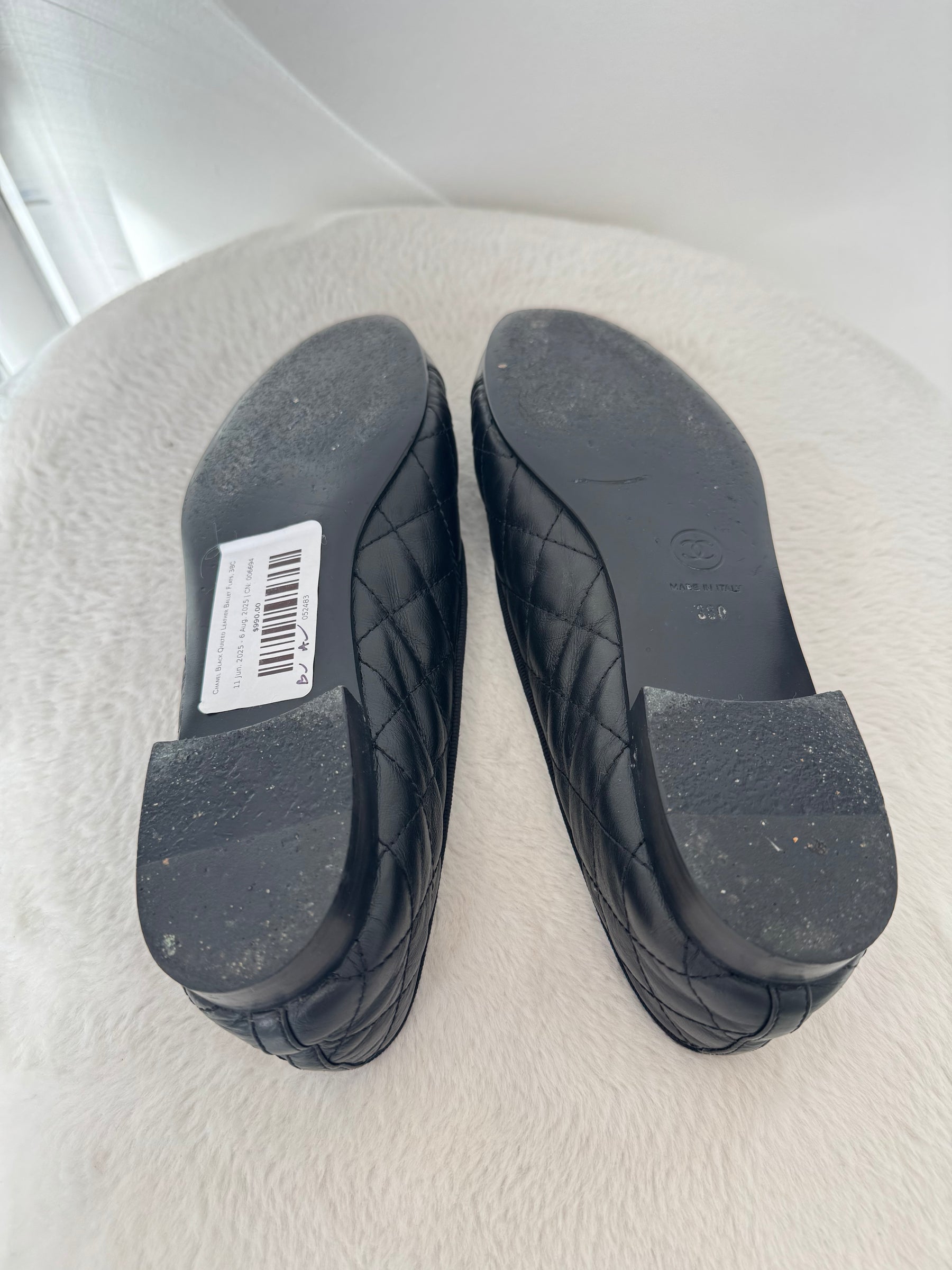 Chanel Black Quilted Leather Ballet Flats, 38C