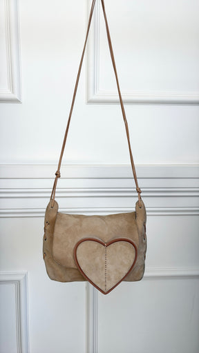 Gucci Beige Suede Heart Whipstitch Shoulder Bag