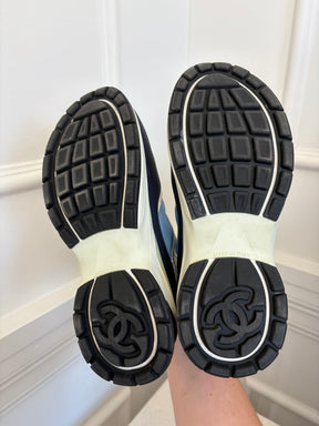 Chanel Navy and Sage Logo Trainers, 38