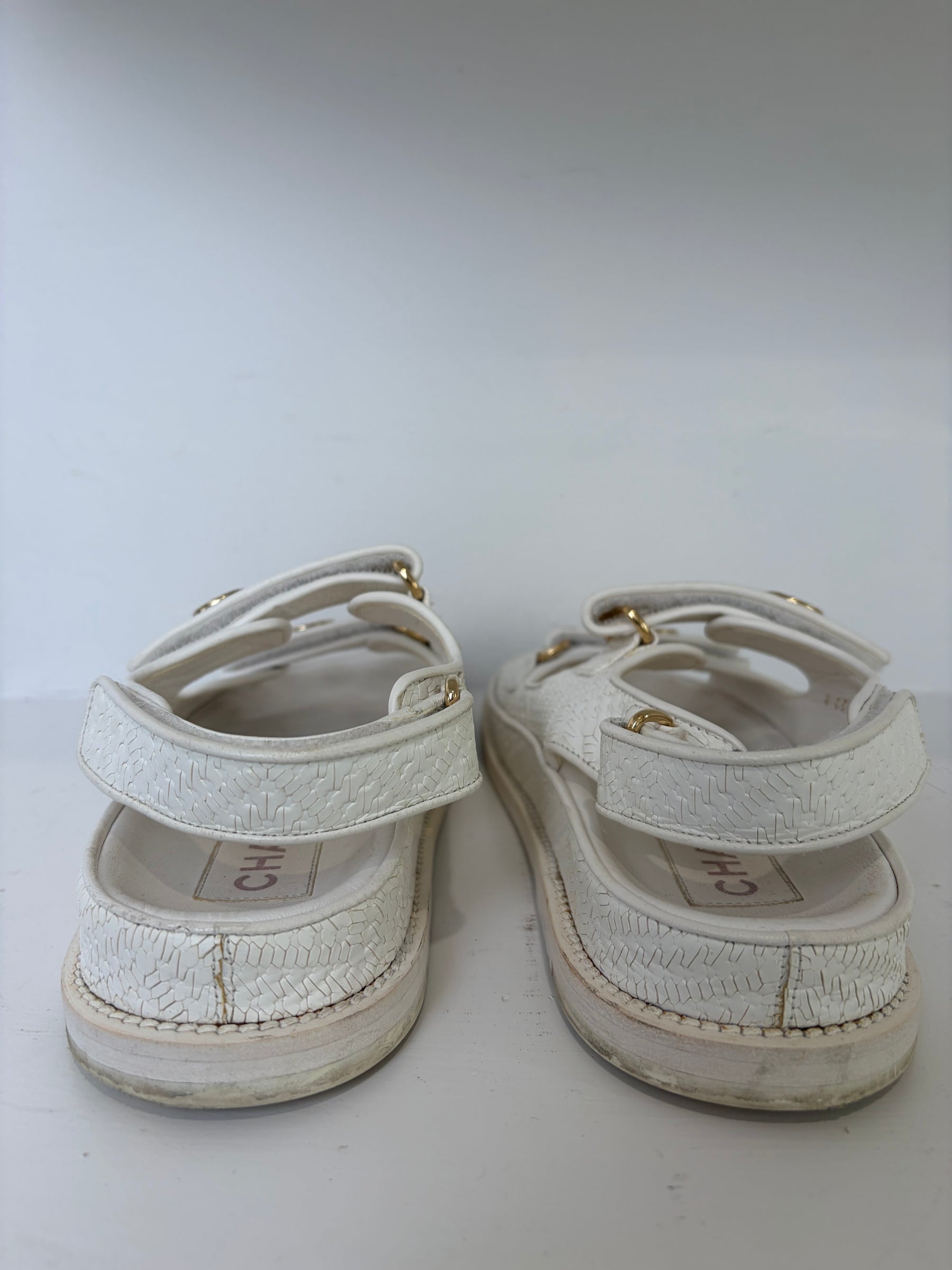 Chanel White Coated Raffia Dad Sandals, 37 C