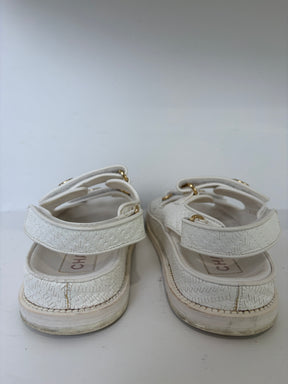 Chanel White Coated Raffia Dad Sandals, 37 C