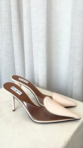 Alaïa Le Cœur Abstrait 90 Patent Leather Mules Rose Dragee, 38