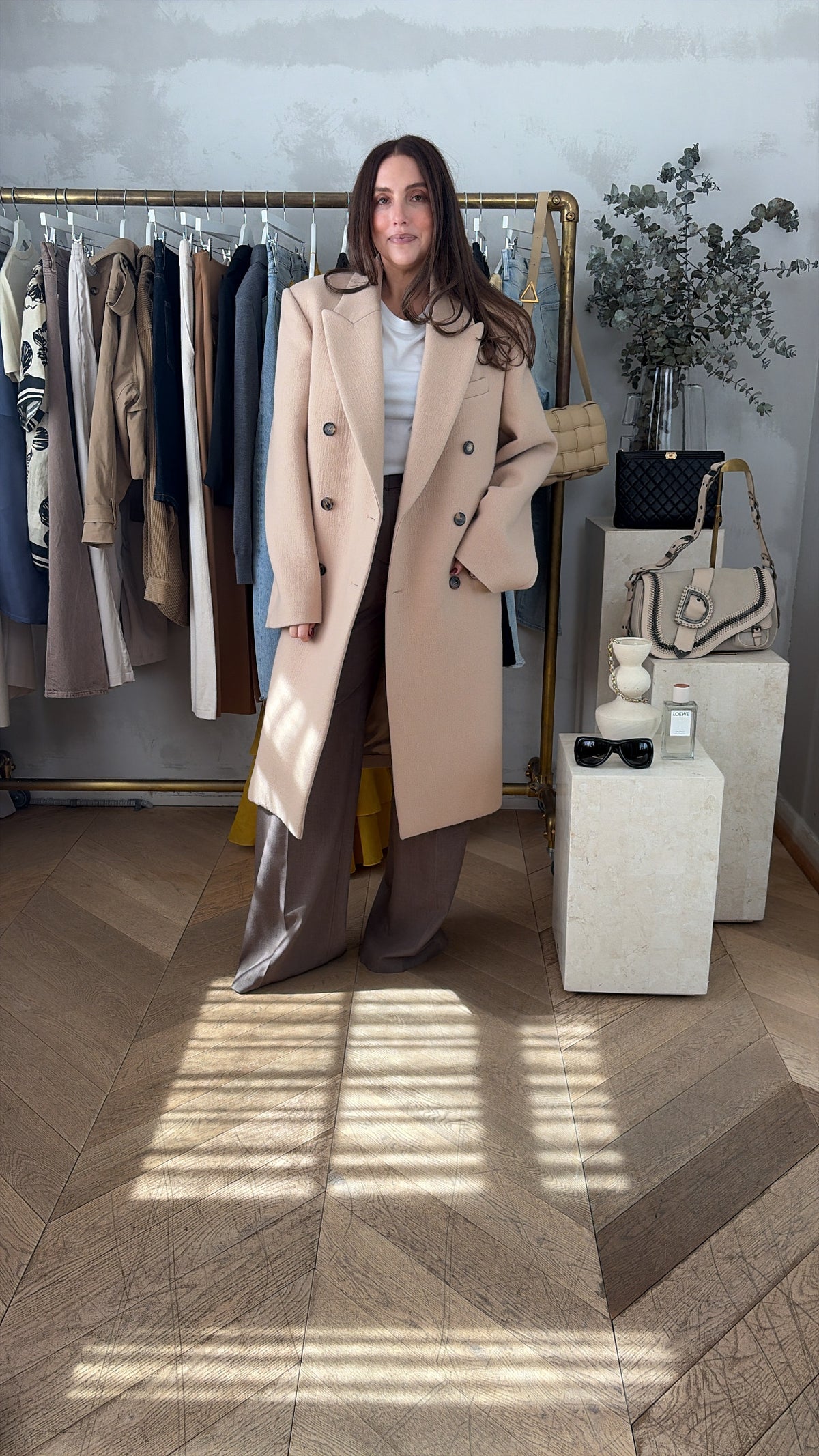 Wardrobe NYC Beige Wool Double Breasted Coat, 1