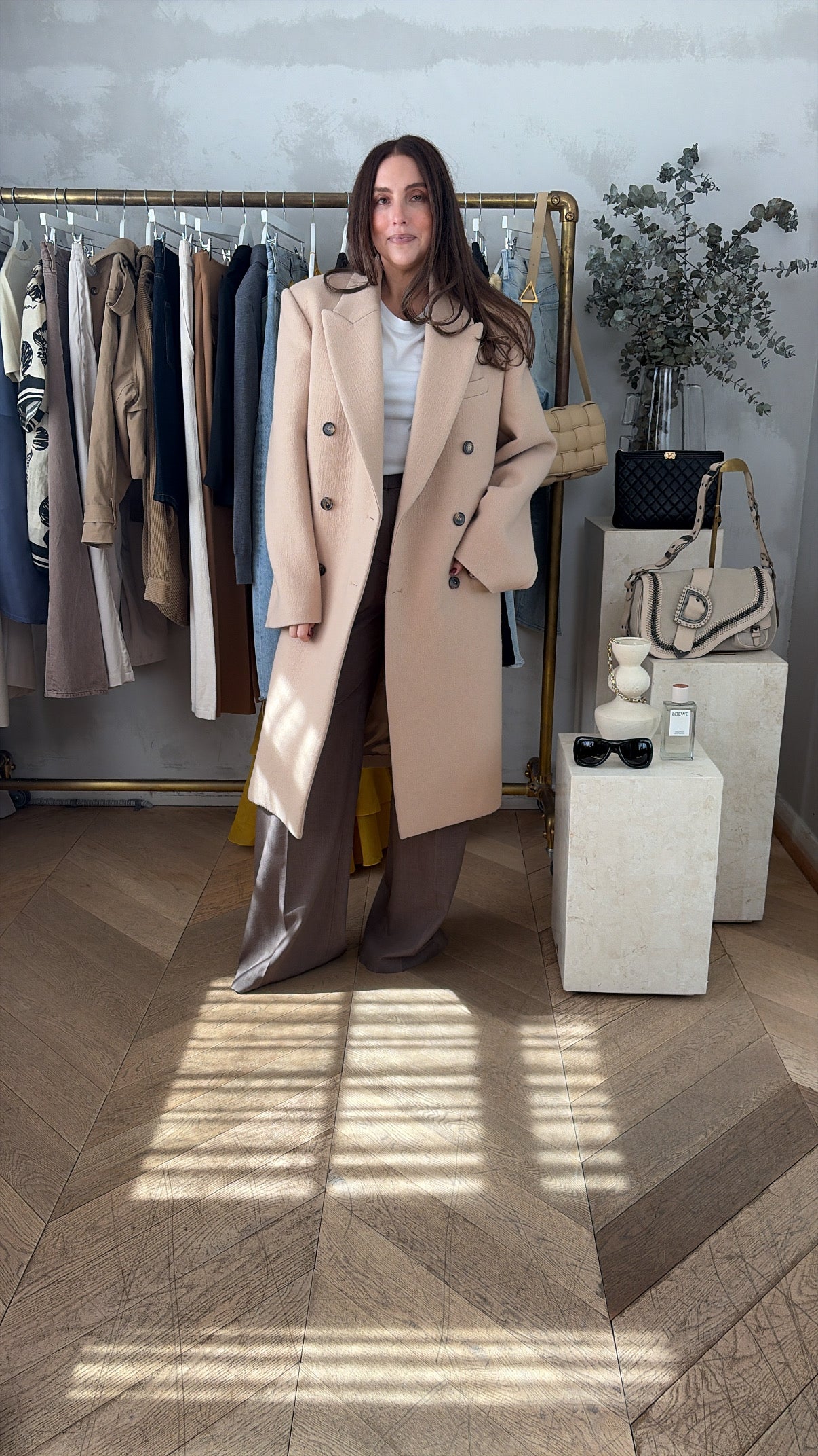Wardrobe NYC Beige Wool Double Breasted Coat, 1