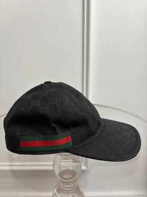 Gucci Black Canvas Monogram Cap, 58