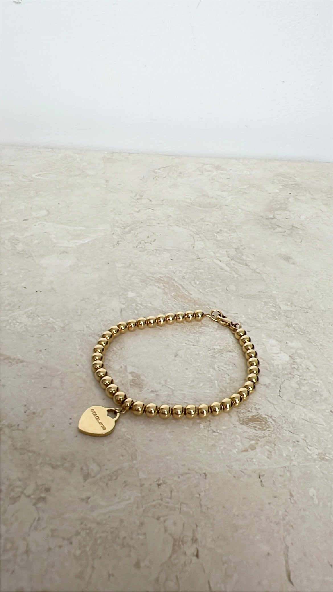 Tiffany & Co Yellow Gold Heart Tag Bead Bracelet, M