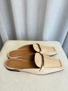 Tod's Blush Leather Square Toe Backless Mules, 38