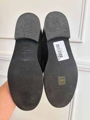 Chanel CC Black Patent And Suede Loafers, 39.5 C