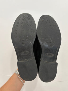 Tod's Black Leather Logo Loafers, 37.5