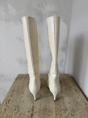 Paris Texas Cream Lizard Embossed Leather Heeled Boots, 37