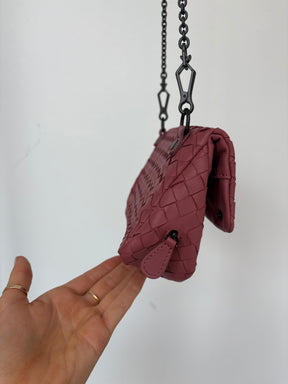 Bottega Veneta Musk Pink Intrecciato Leather Chain Flap Bag