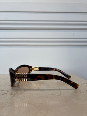 Miu Miu Tortoiseshell Oval Logo Sunglasses