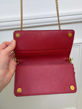 Prada Red Saffiano Leather Wallet on Chain