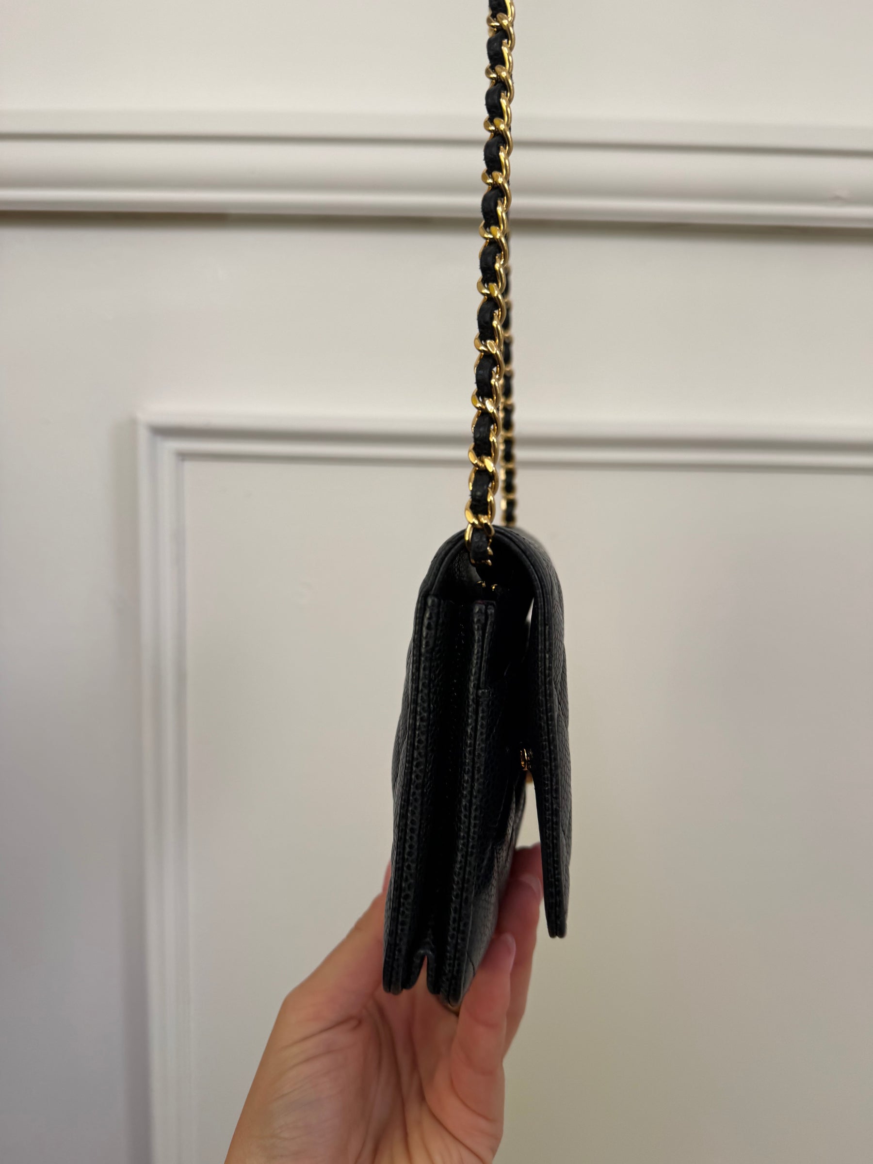 Chanel Black Caviar Leather Wallet On Chain