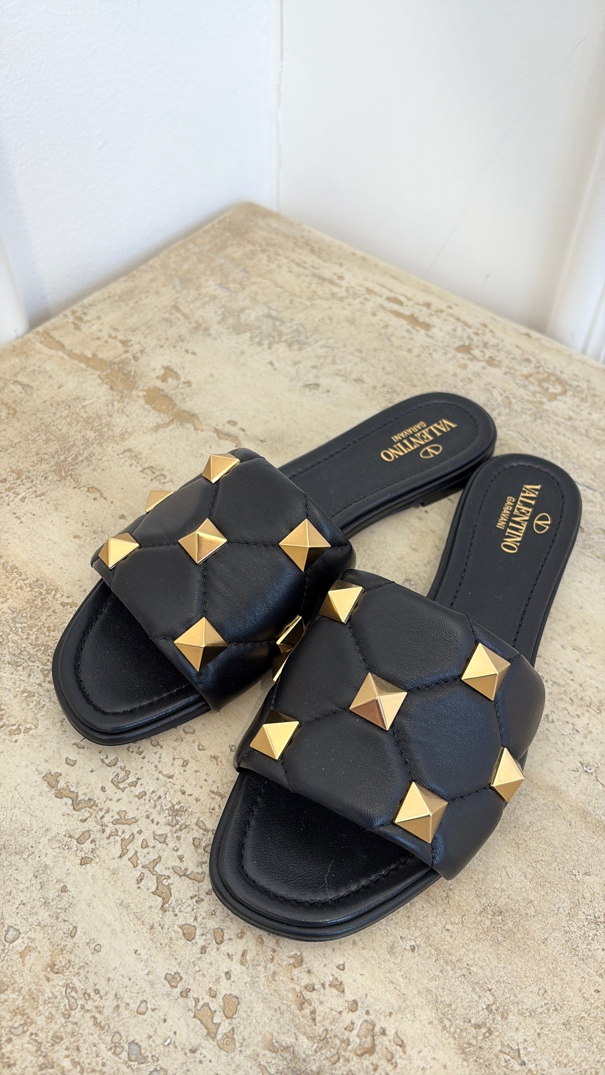 Valentino Garavani Black Roman Stud Mules, 38.5