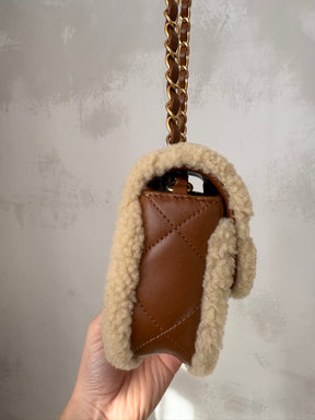 Chanel Mini Shearling Flap Bag Lambskin Dark Brown GHW