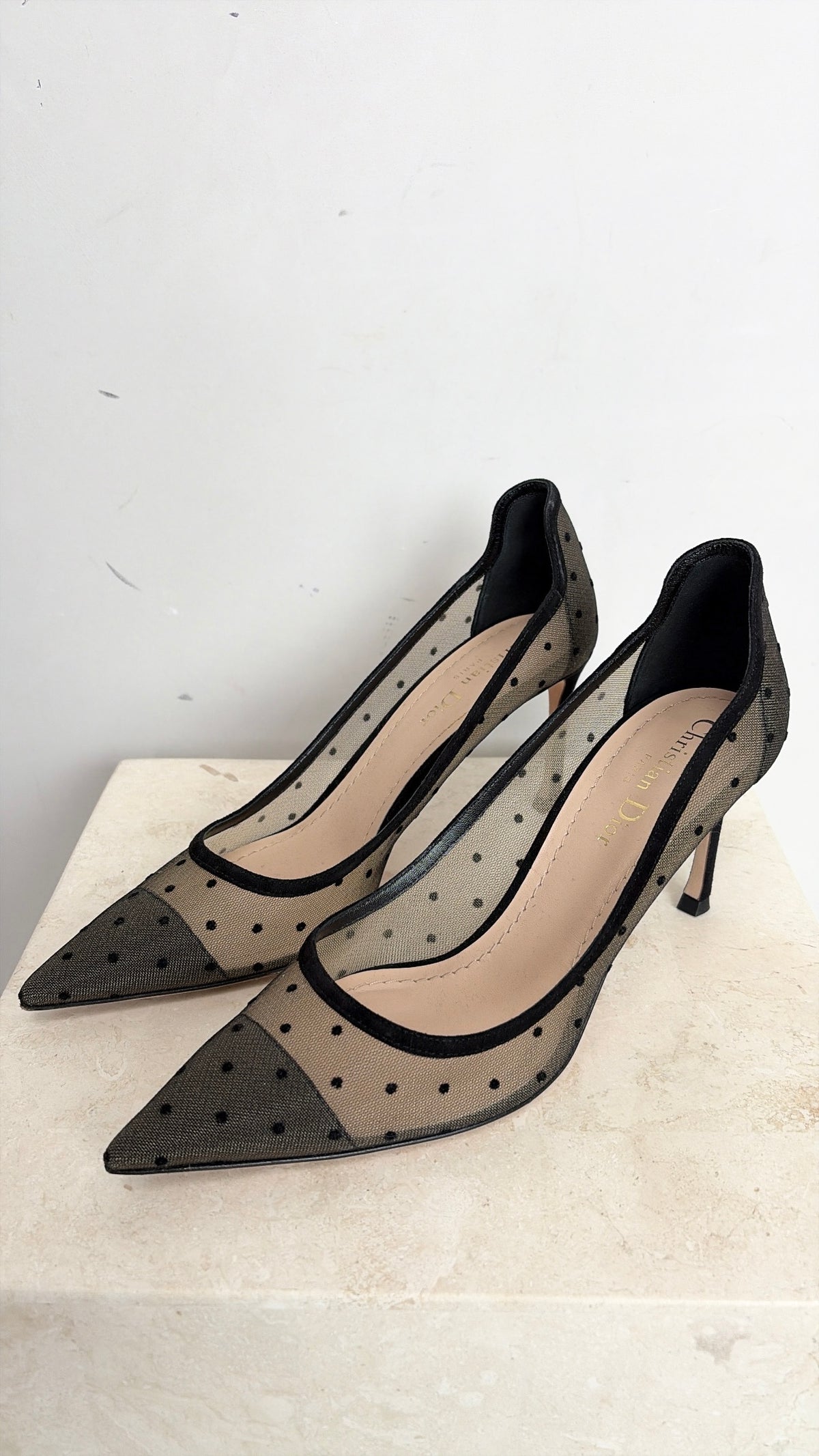 Dior Black Mesh Spotted Pointed Pump, 38.5 D